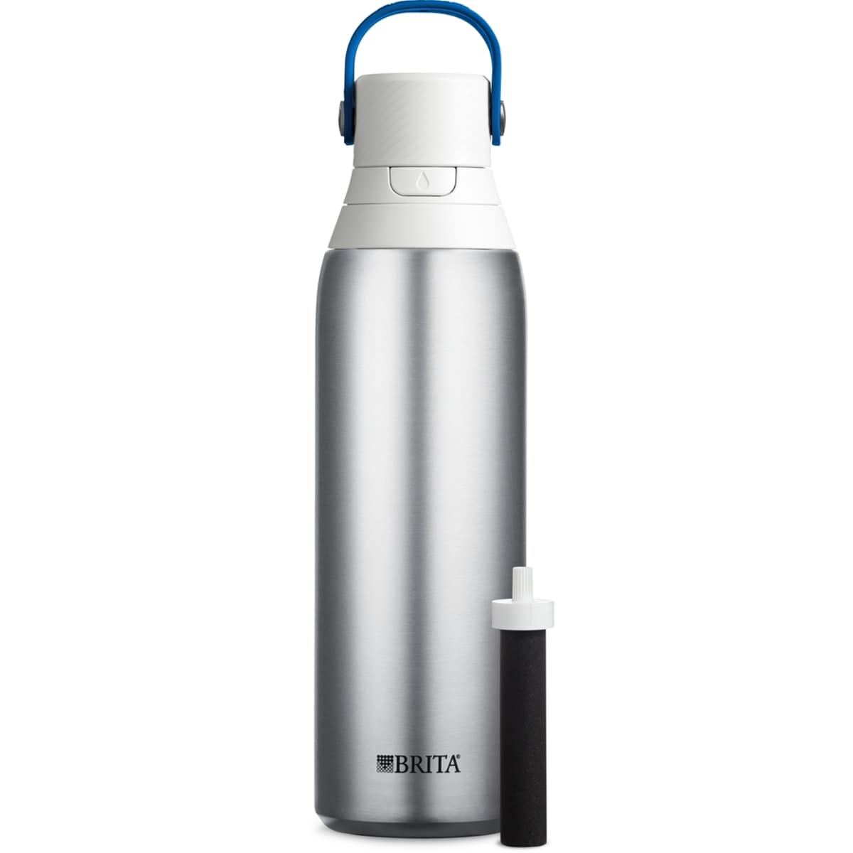 Brita Système de filtration d’eau en bouteille haut de gamme à double paroi isolante en acier inoxydable, de couleur argent et d’une capacité avec 1 filtre 1 ea, 35,00 $/1ch