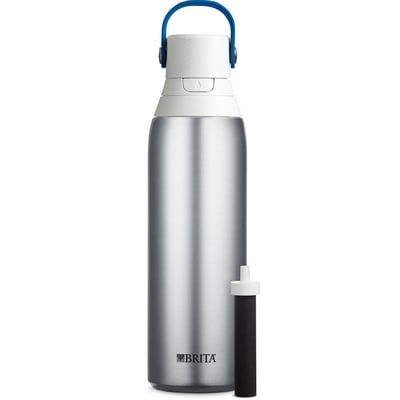 Brita Système de filtration d’eau en bouteille haut de gamme à double paroi isolante en acier inoxydable, de couleur argent et d’une capacité avec 1 filtre 1 ea, 35,00 $/1ch