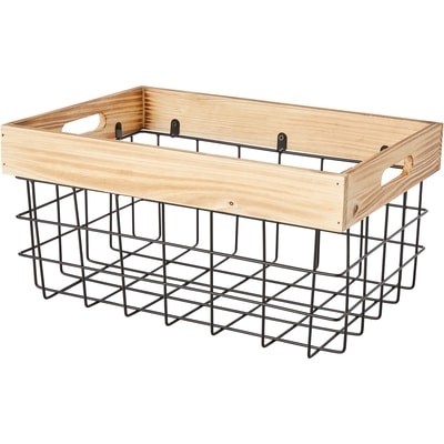 Life at Home Wood with Iron Wire Basket, Medium, 14 in x 9.5 in x 7 in 1 ea, $15.00/1ea