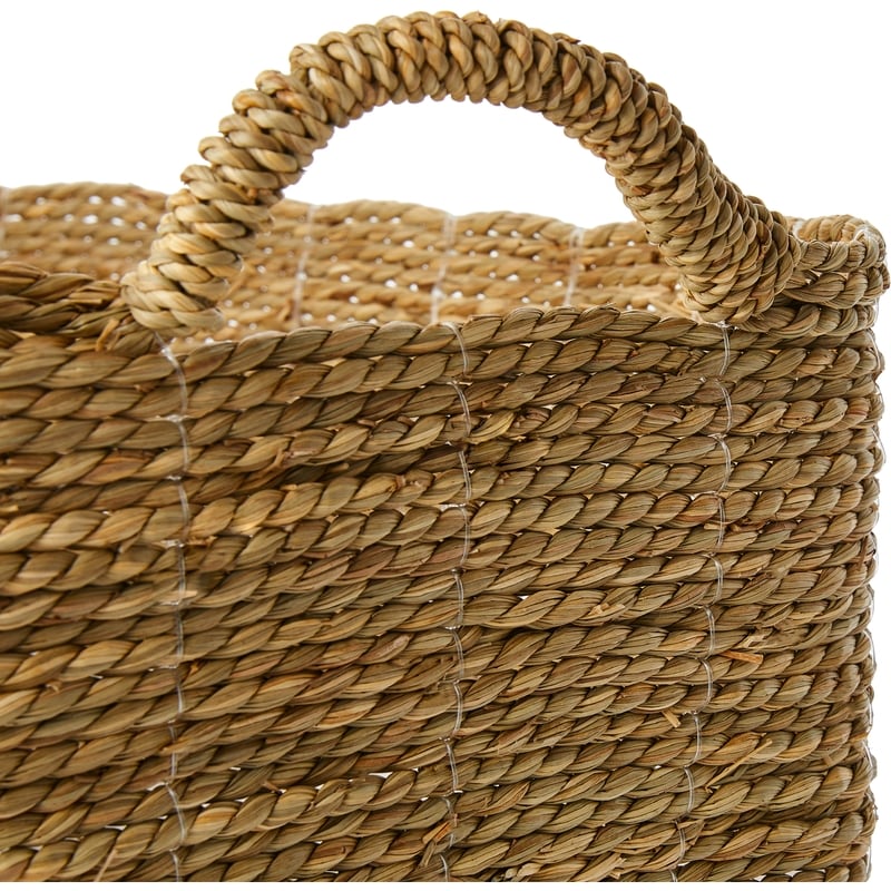 Seagrass and Paper Rope Storage Basket with Handles, Rectangle, 13 in x 18 in, 2-Tone Cream and Light Brown, Small