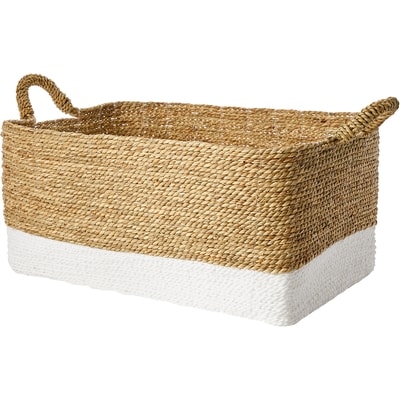 Life at Home Seagrass and Paper Rope Storage Basket with Handles, Rectangle, Large, 13.5 in x 21 in, 2-Tone Cream and Light Brown 1 ea, $30.00/1ea