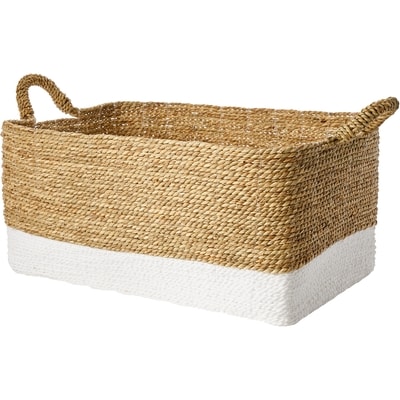 Life at Home Panier de rangement à poignées en corde de jonc de mer et de papier, rectangle, large, 13,5 po x 21 po (33 cm x 45,7 cm), bicolore, couleur crème et brun pâle. 1 ea, 24,00 $/1ch