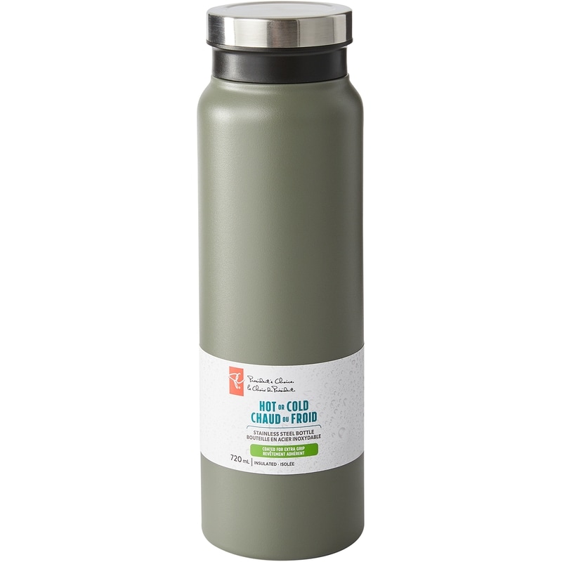 President's Choice Wide Mouth Stainless Steel Water Bottle, 720mL - Olive