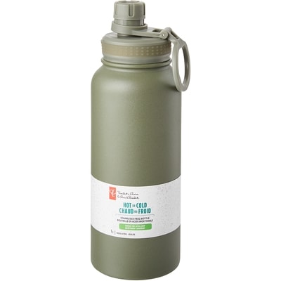 President's Choice President's Choice Dual Lid Stainless Steel Water Bottle, 1L - Olive 1 ea, $17.00/1ea