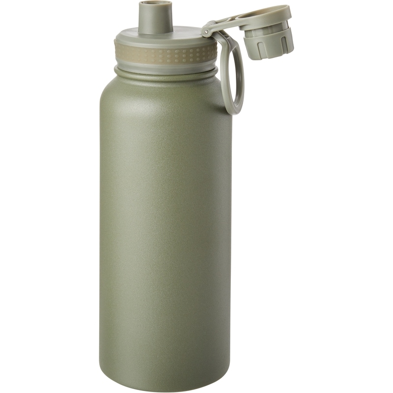 President's Choice Dual Lid Stainless Steel Water Bottle, 1L - Olive