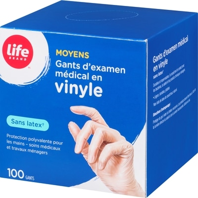 Gants d’examen médical en vinyle, 100&nbsp;unités, moyen