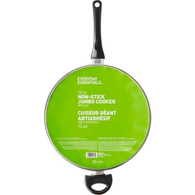 Everyday Essentials Everyday Essentials Non-Stick Jumbo Cooker with Lid, Cool Touch Handles, Aluminum Construction, Black, 12 in 1 ea, $22.00/1ea