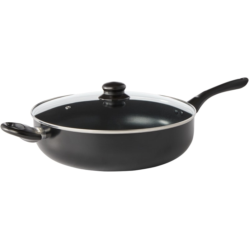 Everyday Essentials Non-Stick Jumbo Cooker with Lid, Cool Touch Handles, Aluminum Construction, Black, 12 in