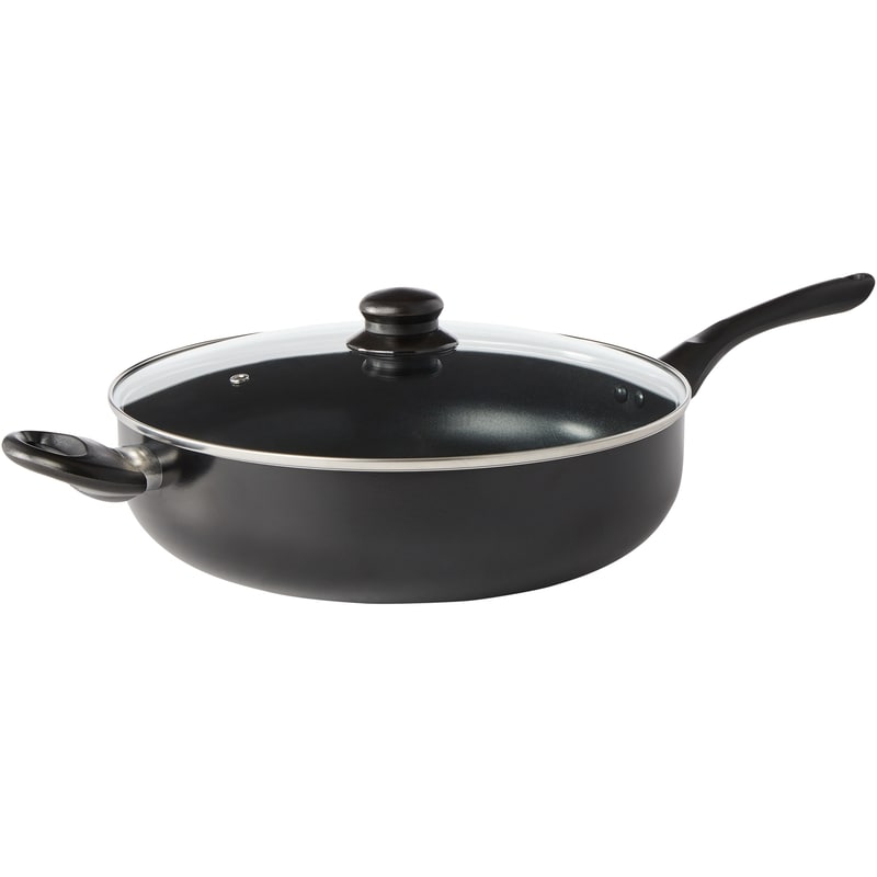 Everyday Essentials Non-Stick Jumbo Cooker with Lid, Cool Touch Handles, Aluminum Construction, Black, 12 in