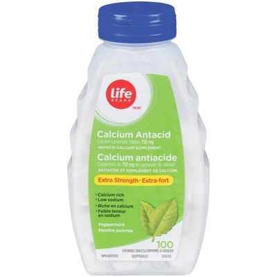 Life Antiacide et supplément de calcium extra-fort menthe poivrée 100 ea, 0,04 $/1ch