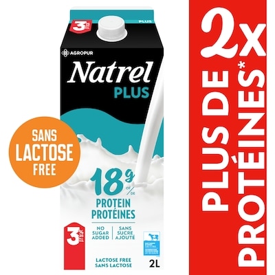 Natrel Lait protéiné 3,25% sans lactose Natrel Plus 2 l, 0,42 $/100ml