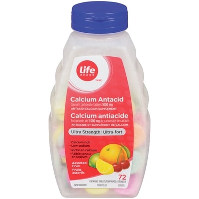 Life Brand Calcium Antacid Supplement Ultra Strength Assorted Fruit Flavour, 72 Chewable Tablets 72 ea, $0.06/1ea