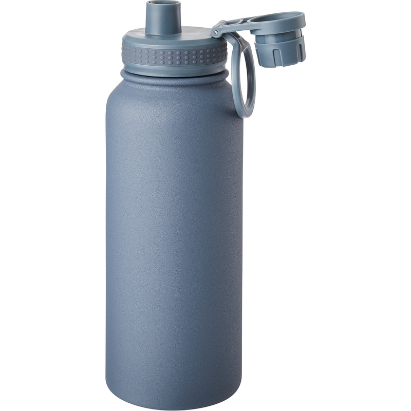 President's Choice Dual Lid Stainless Steel Water Bottle, 1L - Blue