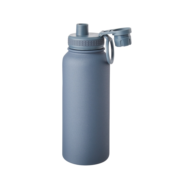 President's Choice Dual Lid Stainless Steel Water Bottle, 1L - Blue