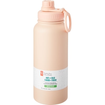 President's Choice Stainless Steel Dual Lid Water Bottle 1L, Peach 1 ea, $22.00/1ea