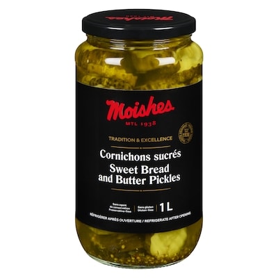 Moishes Sweet Bread And Butter Pickles  1 l, $0.60/100ml