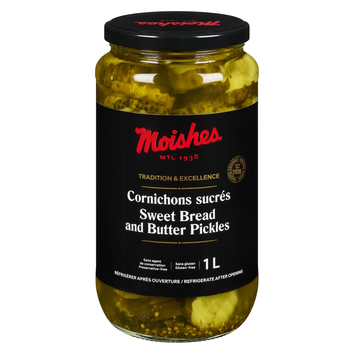 Moishes Cornichons Sucrés  1 l, 0,60 $/100ml
