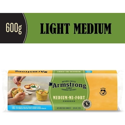Armstrong Light Medium Cheddar Cheese 600 g, $1.92/100g