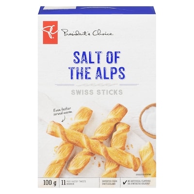 President's Choice Salt of the Alps Swiss Sticks 100 g, $2.00/100g