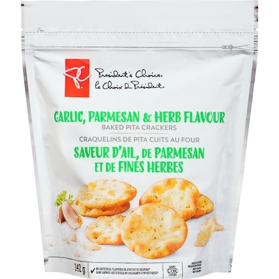 President's Choice Garlic, Parmesan, & Herb Baked Pita Crackers 142 g, $2.46/100g