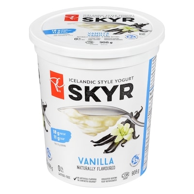 President's Choice 0% M.F. Vanilla Skyr Yogurt 908 g, $0.82/100g