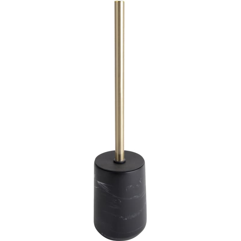 Marble Toilet Brush Holder, Polyresin, Stainless Steel, and Plastic, Black Marble Effect and Gold