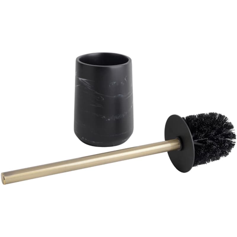 Marble Toilet Brush Holder, Polyresin, Stainless Steel, and Plastic, Black Marble Effect and Gold