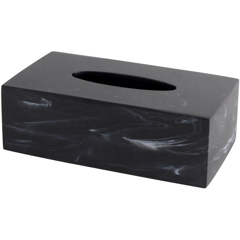 Tissue Box Holder, Polyresin, Black Marble Effect