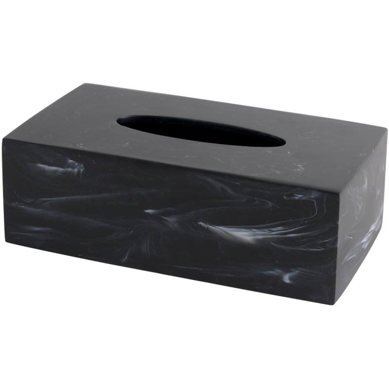 Tissue Box Holder, Polyresin, Black Marble Effect