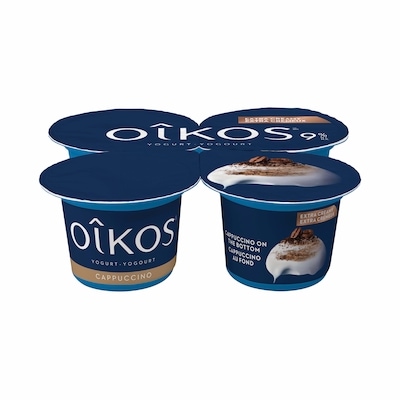 Oikos Extra Creamy Greek Yogurt, Cappuccino, On the Bottom, 9% M.F. 4x95.0 g, $1.31/100g