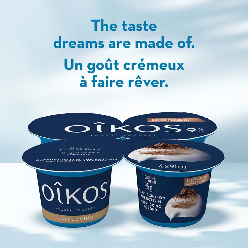 Extra Creamy Greek Yogurt, Cappuccino, On the Bottom, 9% M.F.