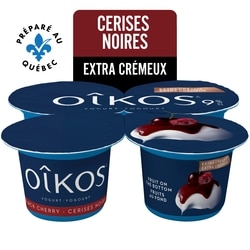 Oikos Yogourt grec, extra crémeux, saveur cerise noir, 9% M.G., fruits au fond 4x95.0 g, 1,13 $/100g