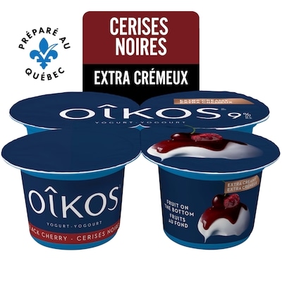 Oikos Yogourt Grec, Extra Crémeux, saveur Cerise Noir, 9% M.G., Fruits au fond 4x95.0 g, 1,31 $/100g