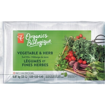 PC Organics Organic Vegetable & Herb Soil Mix, 25L 1 ea, $7.00/1ea