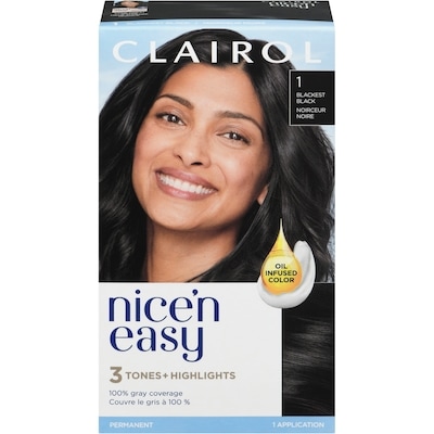Clairol Nice'n Easy 1 Blackest Black, Permanent Hair Dye, Superior Natural Looking Colour 1 ea, $8.74/1ea