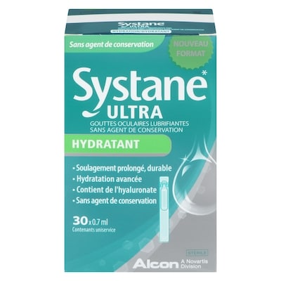 Systane Ultra gouttes oculaires lubrifiantes sans agent de conservation hydratant, 30 contenants uniservice 21 ml, 102,33 $/100ml