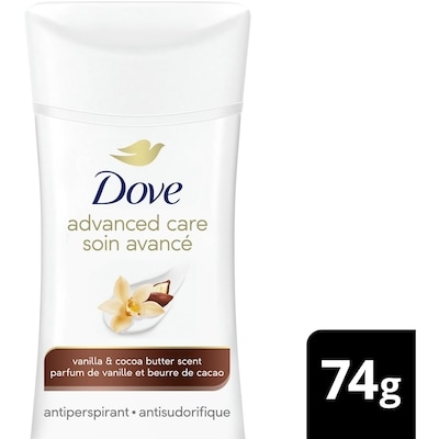 Dove Women Advanced Care Antiperspirant Vanilla & Cocoa Butter Scent 74 g, $12.15/100g