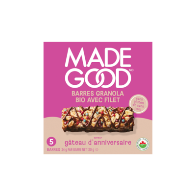 Made Good Barres granola avec filet de chocolat Saveur Gâteau d’anniversaire Boîte de 5 barres 120 g, 4,16 $/100g