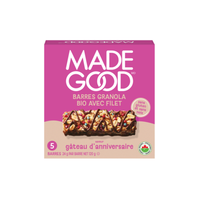 Made Good Barres granola avec filet de chocolat Saveur Gâteau d’anniversaire Boîte de 5 barres 120 g, 3,33 $/100g