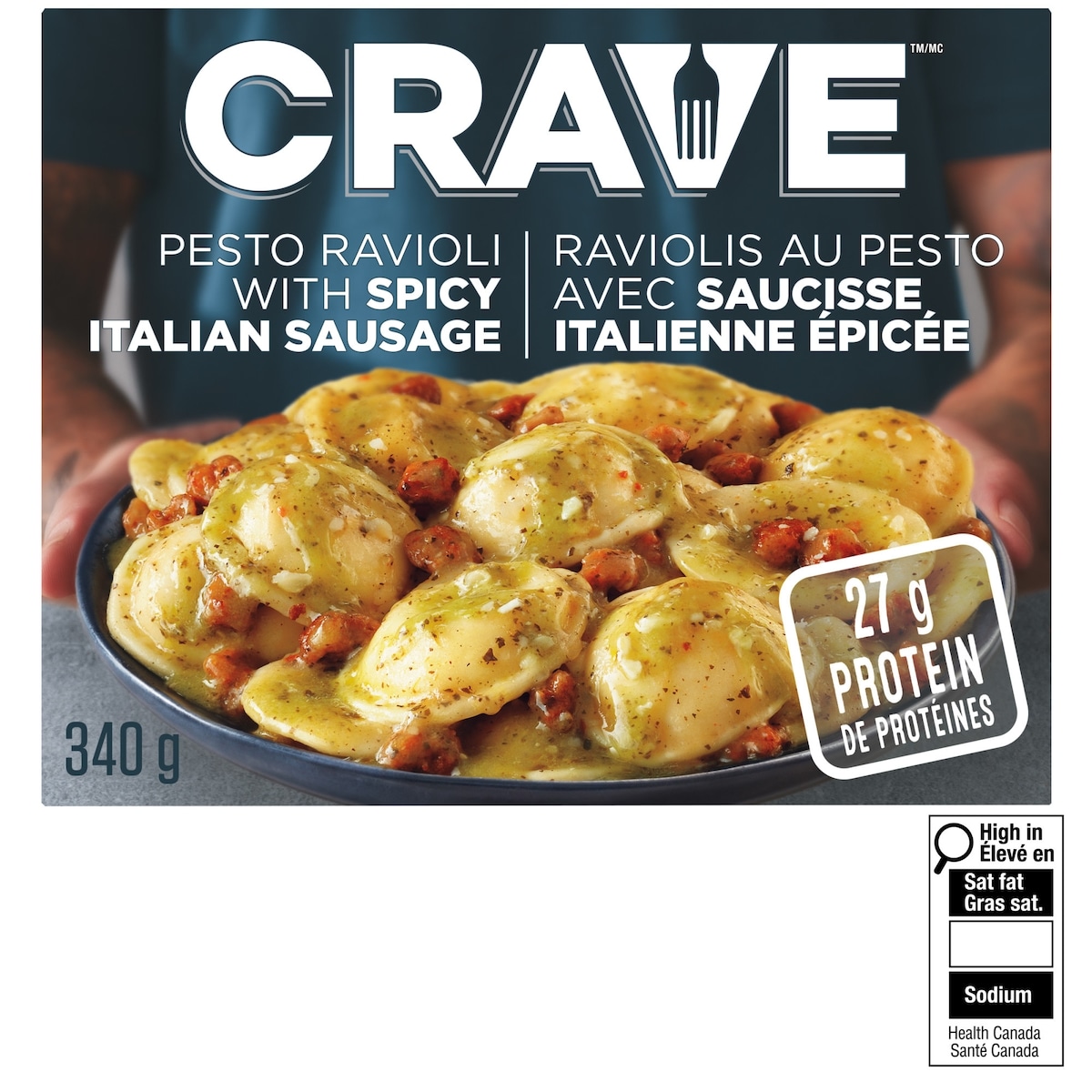 Crave Pesto Ravioli with Spicy Italian Sausage