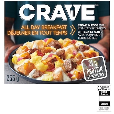 Crave Déjeuner toute la journée - steak et œufs avec pommes de terre rôties 255 g, 1,37 $/100g