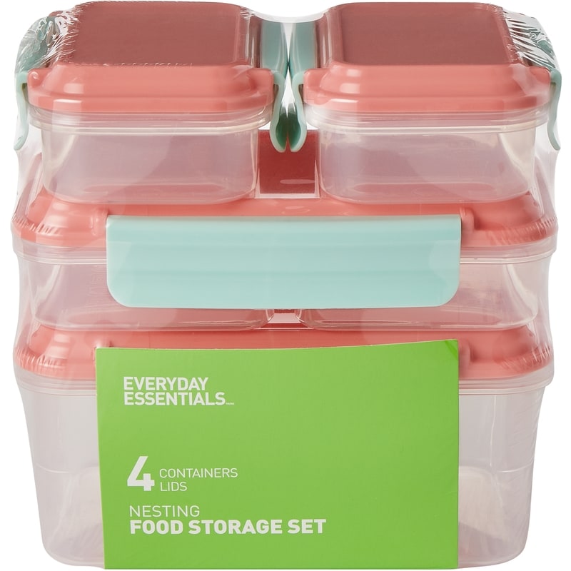 8Pc Nesting Lunch Storage - Mint & Coral
