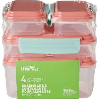 Everyday Essentials Ensemble De Huit Contenants Empilables Pour Les Dîners – Vert Menthe Et Corail 4 ea, 3,50 $/1ch