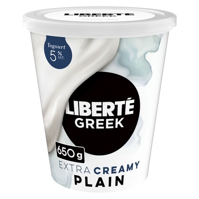 Liberte Greek 5% Extra Creamy Yogurt, Plain, High Protein 650 g, $1.12/100g