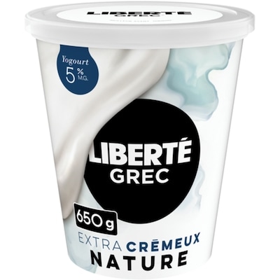 Liberté Grec Yogourt 5 % Extra crémeux, Nature, Teneur élevée en protéines 650 g, 1,00 $/100g