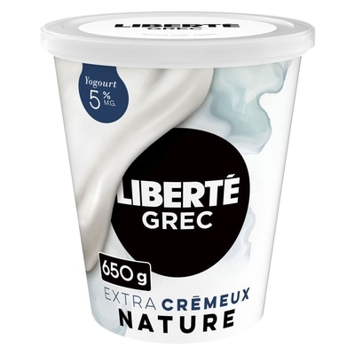 Liberté Grec Yogourt 5 % Extra crémeux, Nature, Teneur élevée en protéines 650 g, 1,38 $/100g