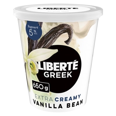 Liberte Greek 5% Extra Creamy Yogurt, Vanilla Bean, High Protein 650 g, $1.23/100g