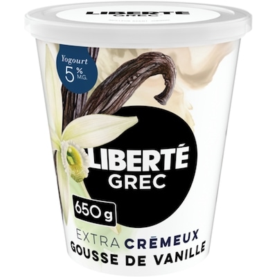 Liberté Grec Yogourt Extra crémeux 5 %, Gousse de vanille, Teneur élevée en protéines 650 g, 1,00 $/100g