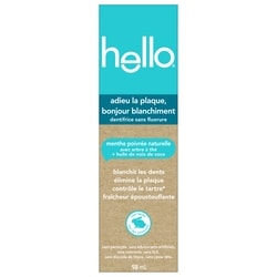 Hello Dentifrice Adieu la plaque sans fluorure, Menthe poivrée 98 ml, 6 632,65 $/100ml