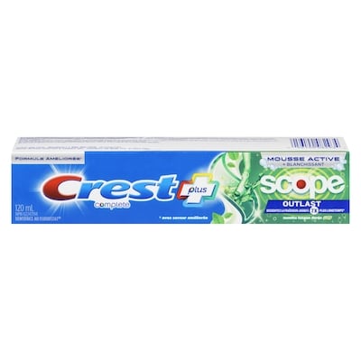 Crest Dentifrice Complete Blanchissant avec Scope Outlast, saveur de menthe longue durée 120 ml, 4,16 $/100ml